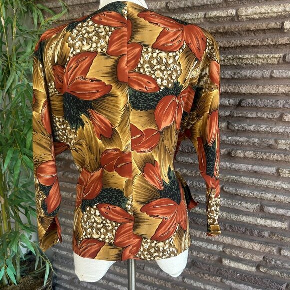 Vintage 80s Autumn Print Wrap Blouse Top - Picture 9 of 11
